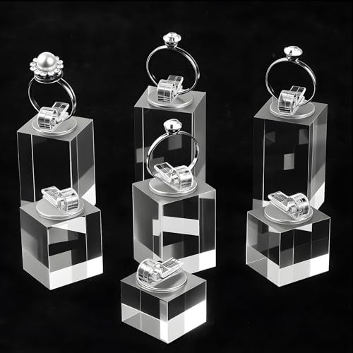 Zyghjort 7 Pcs Clear Ring Holder Crystal Acrylic Cube Ring Display Stand for Jewelry Showcase Engagement Wedding Rings Perfect for Store Countertop Photography and Gift Presentation - Image 1