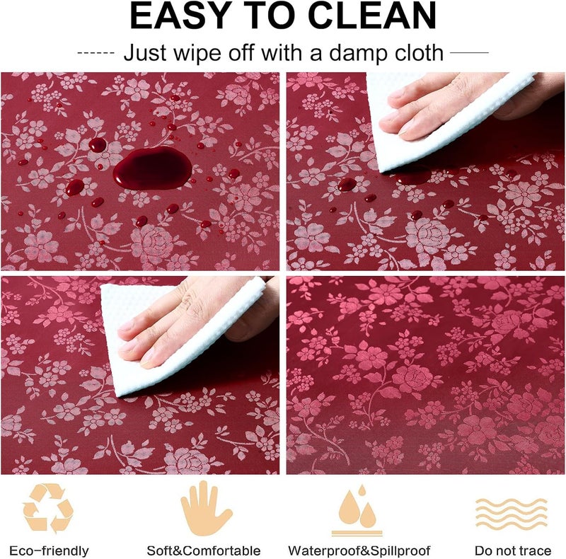 smiry Waterproof Vinyl Tablecloth, Rectangle Heavy Duty Table Cloth, Wipeable Table Cover for Kitchen and Dining Room (Red, 60X102 Inch) - Image 5