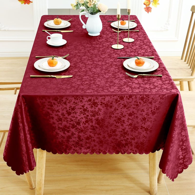 smiry Waterproof Vinyl Tablecloth, Rectangle Heavy Duty Table Cloth, Wipeable Table Cover for Kitchen and Dining Room (Red, 60X102 Inch) - Image 2