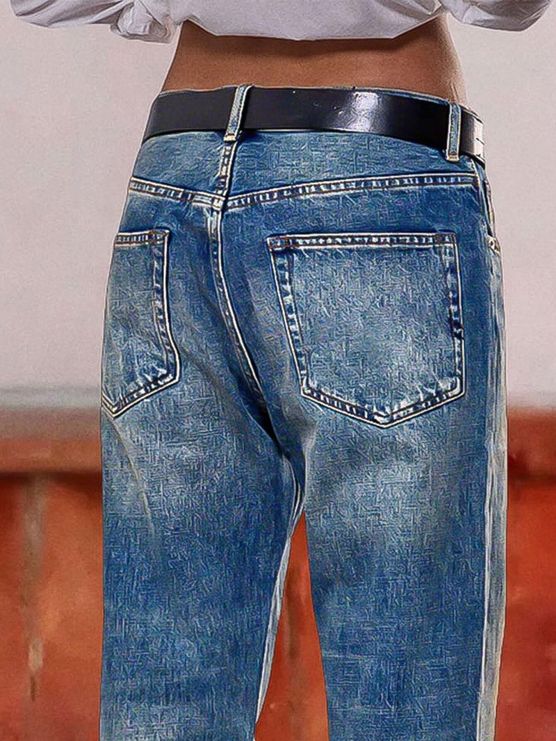 Flamingals Straight Leg Crop Jeans for Women Wash Raw Hem Mid Waist Jeans Sky Blue S - Image 4
