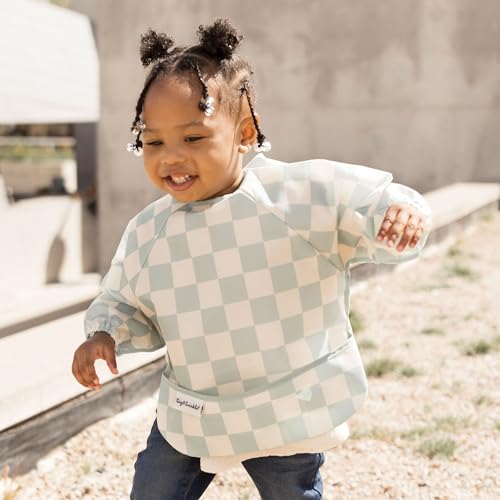 Tiny Twinkle Long Sleeve Bib for Babies & Toddlers – Waterproof Smock Bib for Eating – Machine Washable & Mess-Proof, Baby Feeding Essential & Shower Must-Have(Checkers Sage, 6–24M) - Image 2