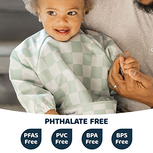 Tiny Twinkle Long Sleeve Bib for Babies & Toddlers – Waterproof Smock Bib for Eating – Machine Washable & Mess-Proof, Baby Feeding Essential & Shower Must-Have(Checkers Sage, 6–24M) - Image 3