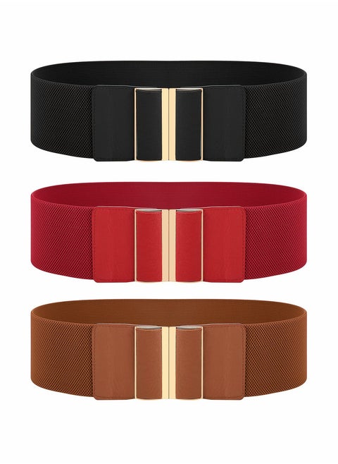 3 Pieces Women Wide Belt Elastic Cinch Waistband Stretch Dress Belt for Ladies
