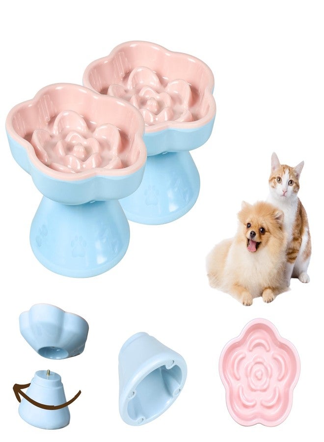 Tafelf 2Pc Slow Feeder Cat Bowl, Unbreakable Elevated Cat Bowls - Heavy Weighted, Non-Slip Raised Slow Feeder, Tilted Small Dogs Slow Feeders Bowl, Dry & Wet Food, Whisker Friendly (Pink, 5.8" - Image 1