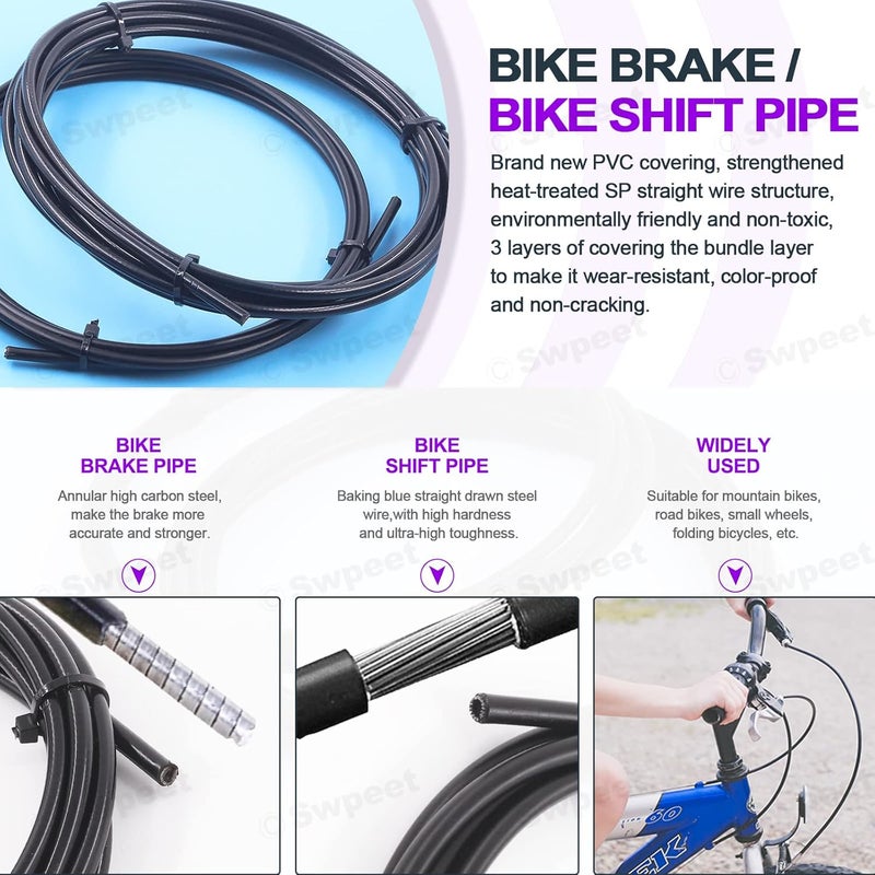 Swpeet 83Pcs Stainless Steel Bike Cable Cutter and Brake Cable Housing Shift Cable Housing with End Caps, Bike Brake Cable Shifter Cable and O-Rings Kit, Perfect for Mountain Road Bike Bicycle - Image 3