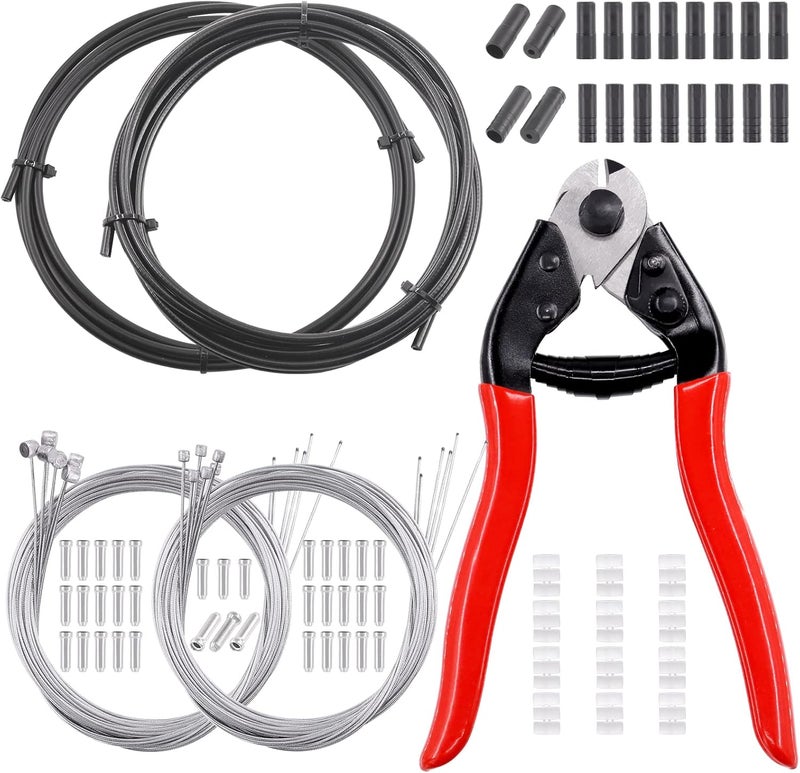 Swpeet 83Pcs Stainless Steel Bike Cable Cutter and Brake Cable Housing Shift Cable Housing with End Caps, Bike Brake Cable Shifter Cable and O-Rings Kit, Perfect for Mountain Road Bike Bicycle - Image 1