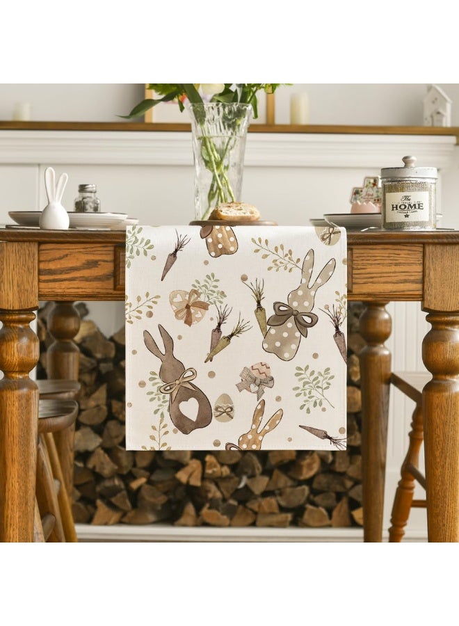 YelaJoy Bunny Rabbit Eucalyptus Eggs Carrots Easter Table Runner, Seasonal Spring Kitchen Dining Table Decoration for Home Party Decor 33 ×183 cm - Image 5