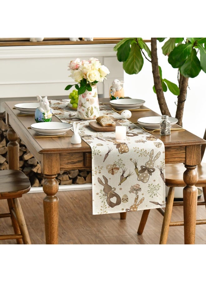 YelaJoy Bunny Rabbit Eucalyptus Eggs Carrots Easter Table Runner, Seasonal Spring Kitchen Dining Table Decoration for Home Party Decor 33 ×183 cm - Image 4