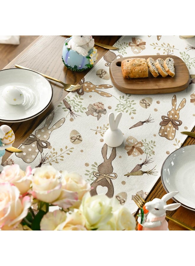 YelaJoy Bunny Rabbit Eucalyptus Eggs Carrots Easter Table Runner, Seasonal Spring Kitchen Dining Table Decoration for Home Party Decor 33 ×183 cm - Image 3