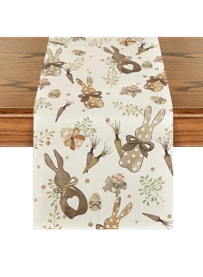 YelaJoy Bunny Rabbit Eucalyptus Eggs Carrots Easter Table Runner, Seasonal Spring Kitchen Dining Table Decoration for Home Party Decor 33 ×183 cm - Image 1