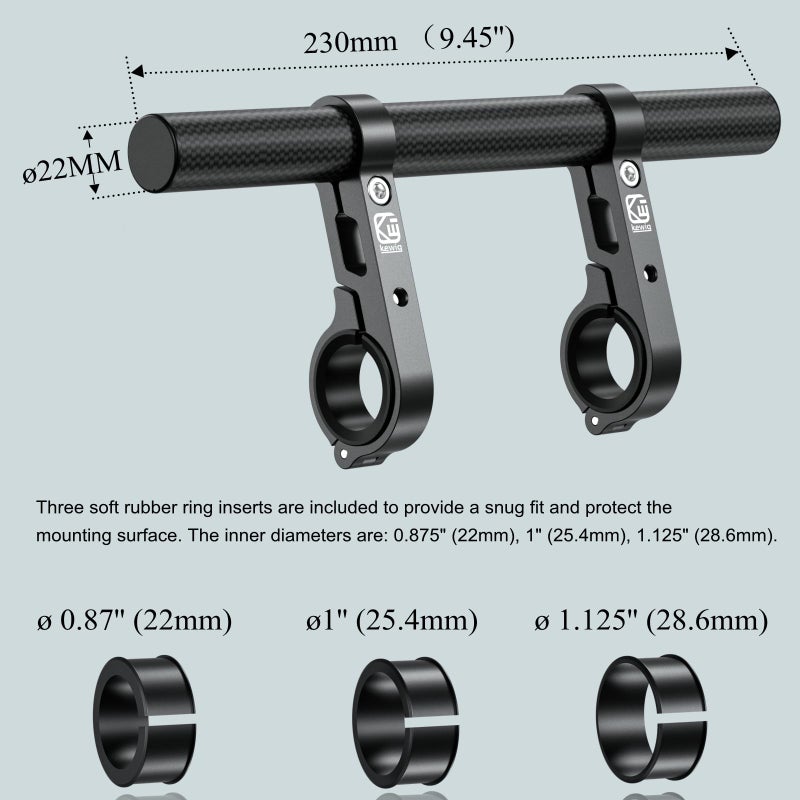BRCOVAN Carbon Fiber Handlebar Extender Extensions with Aluminum Alloy Clamp Mounting Base Fit on 0.875'' / 1'' / 1.125'' / 1.26'' Handlebars Cross Bars for Bike Bicycle Motorcycle Scooter - Image 3