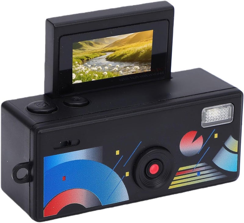 Drfeify Mini Digital Camera, 0.96 Inch Flip Color Screen Retro Camera with Flash and Strap for Life Records Travel Photography (Black) - Image 2