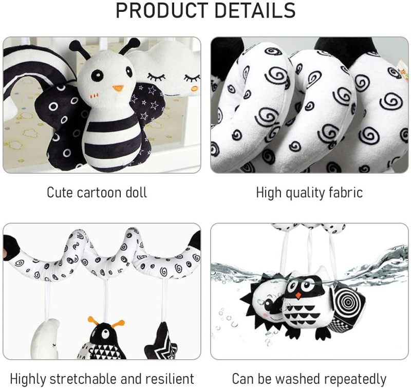Baby Hanging Toys: Black White High-contrast Design - Safe Flexible Strap, Sensory Rattles for Newborns, Strollers, Cribs & Car Seats - Image 4