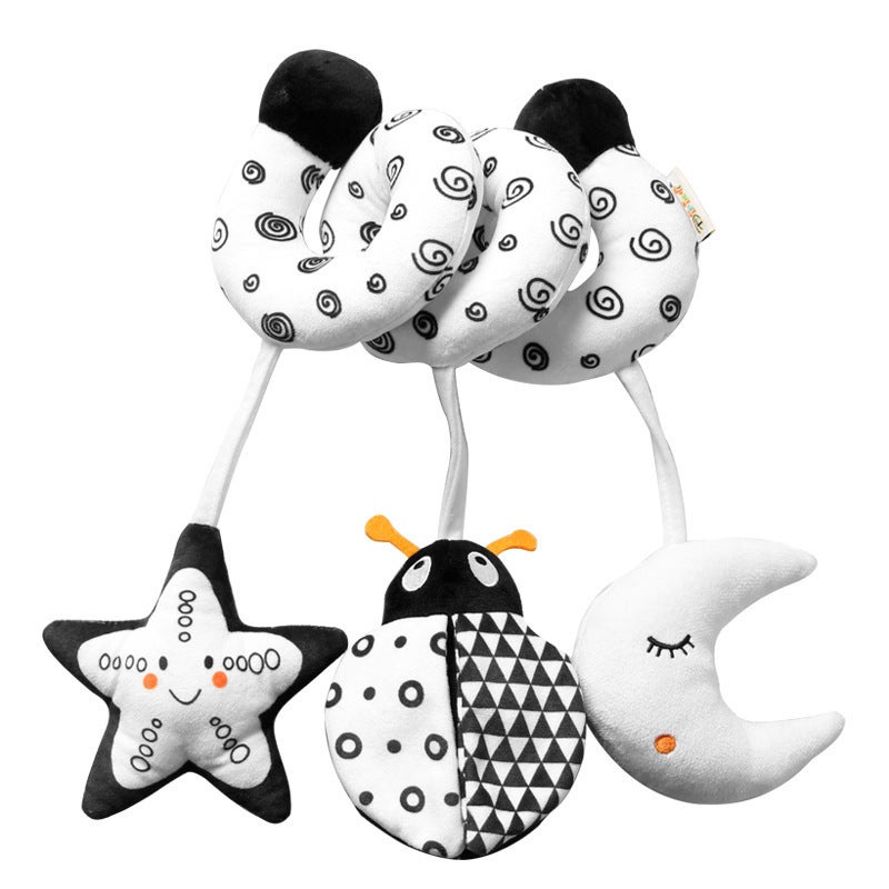 Baby Hanging Toys: Black White High-contrast Design - Safe Flexible Strap, Sensory Rattles for Newborns, Strollers, Cribs & Car Seats - Image 1