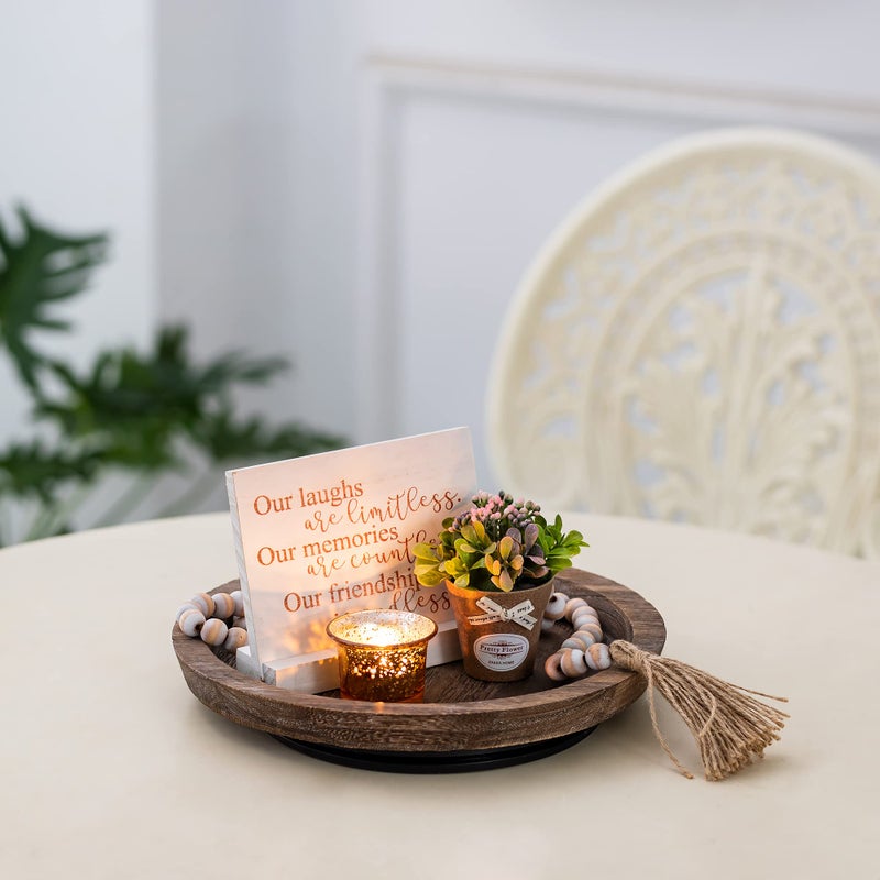 Hanobe Turntable Rustic Wooden Serving Tray: Hanobe Round Wood Decorative Vintage Centerpiece Candle Holder Trays Farmhouse Ottoman Tray with Turn Table for Kitchen Countertop Coffee Table - Image 4