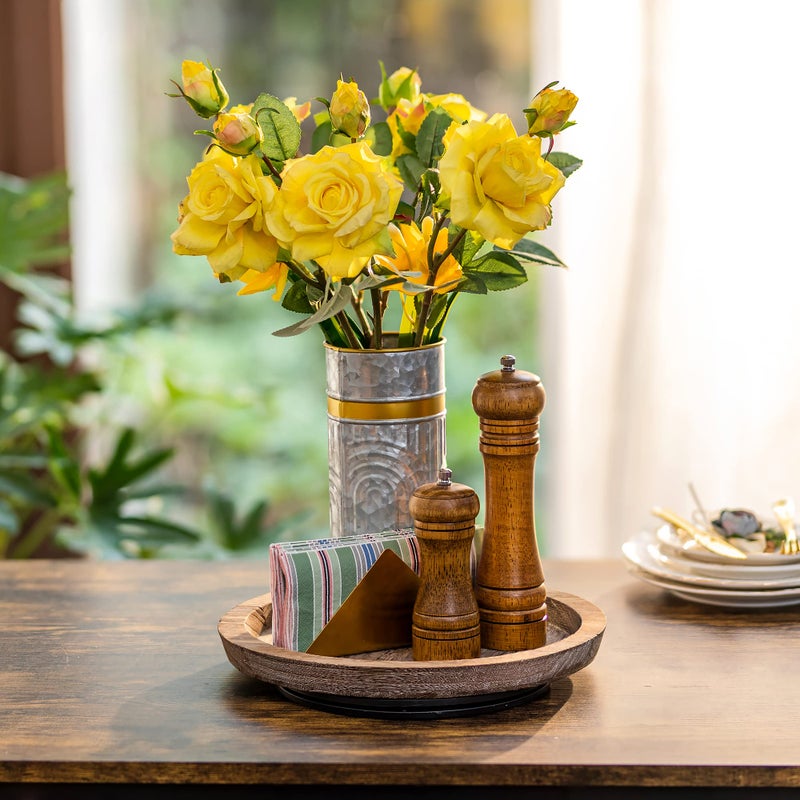 Hanobe Turntable Rustic Wooden Serving Tray: Hanobe Round Wood Decorative Vintage Centerpiece Candle Holder Trays Farmhouse Ottoman Tray with Turn Table for Kitchen Countertop Coffee Table - Image 2