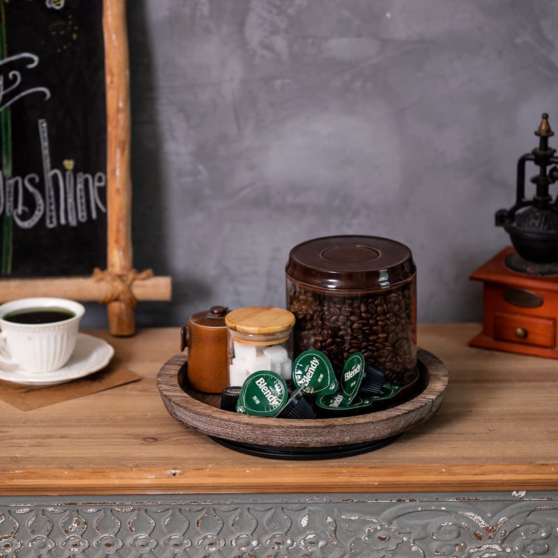 Hanobe Turntable Rustic Wooden Serving Tray: Hanobe Round Wood Decorative Vintage Centerpiece Candle Holder Trays Farmhouse Ottoman Tray with Turn Table for Kitchen Countertop Coffee Table - Image 3