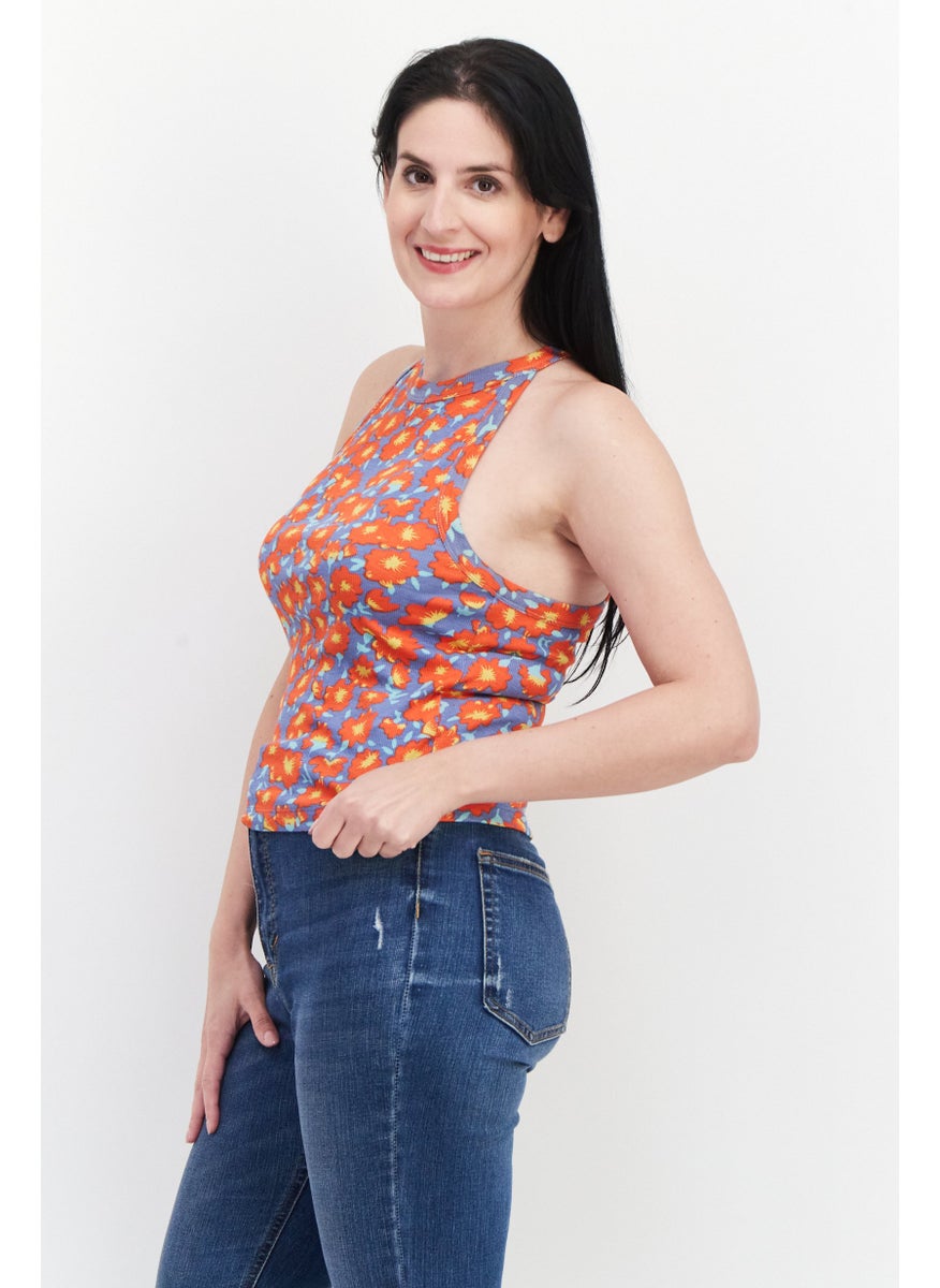 rvca Women Round Neck Sleeveless Floral Print Top, Red Combo  - Image 2