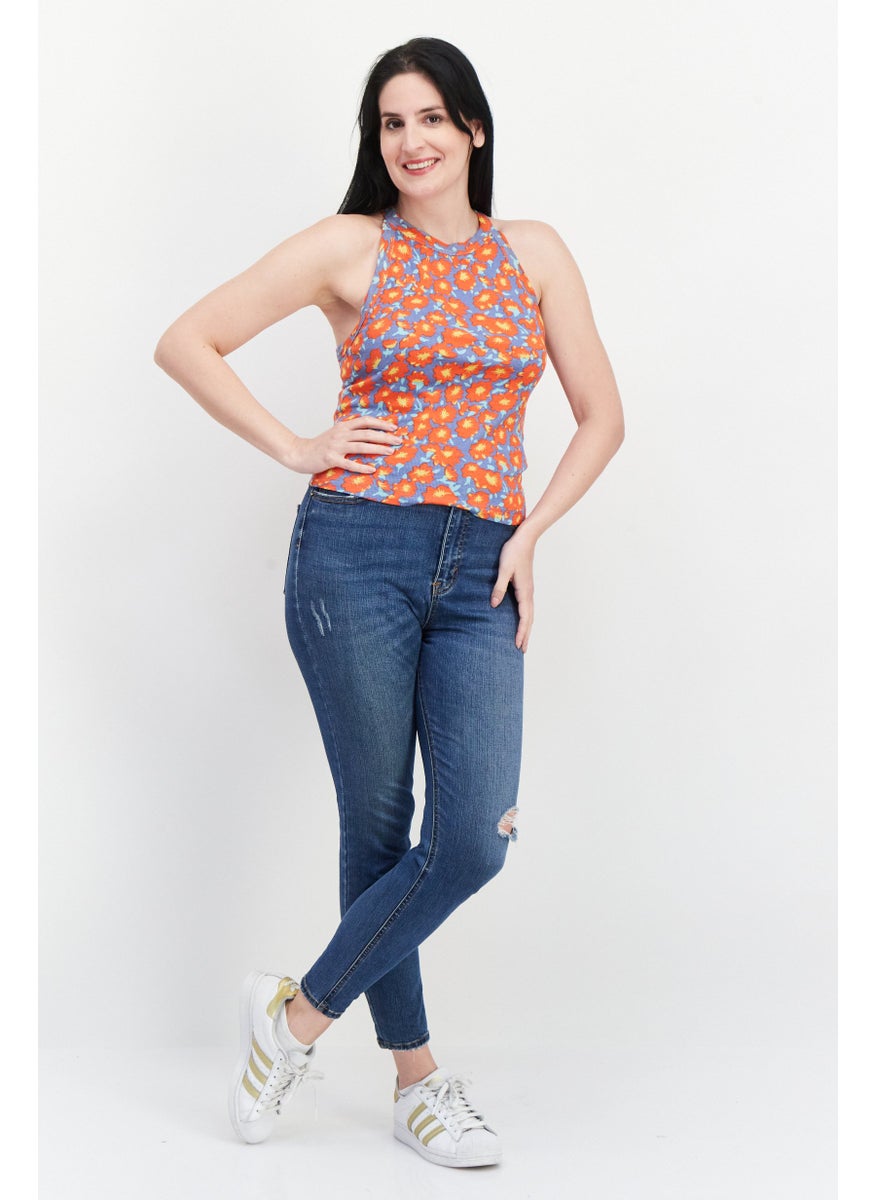 rvca Women Round Neck Sleeveless Floral Print Top, Red Combo  - Image 3