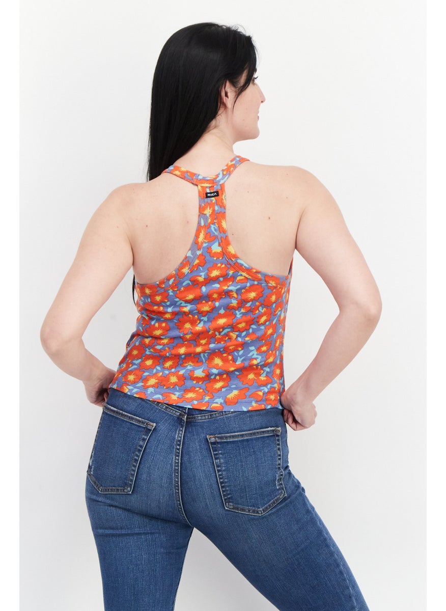 rvca Women Round Neck Sleeveless Floral Print Top, Red Combo  - Image 4