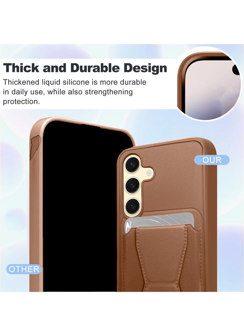 دبليو تيك غطاء حماية لهاتف سامسونج جالاكسي S25 FE 5G 2025 من السيليكون TPU مع حامل بطاقات ومقبض يد (MCHPSN) - بني - Image 2