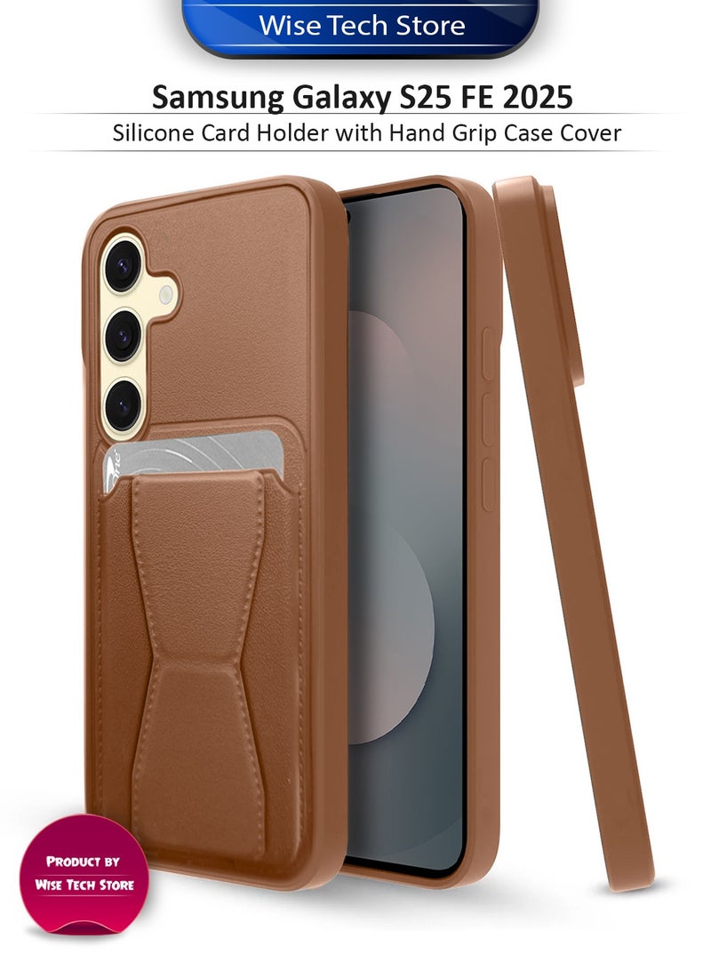 دبليو تيك غطاء حماية لهاتف سامسونج جالاكسي S25 FE 5G 2025 من السيليكون TPU مع حامل بطاقات ومقبض يد (MCHPSN) - بني - Image 1