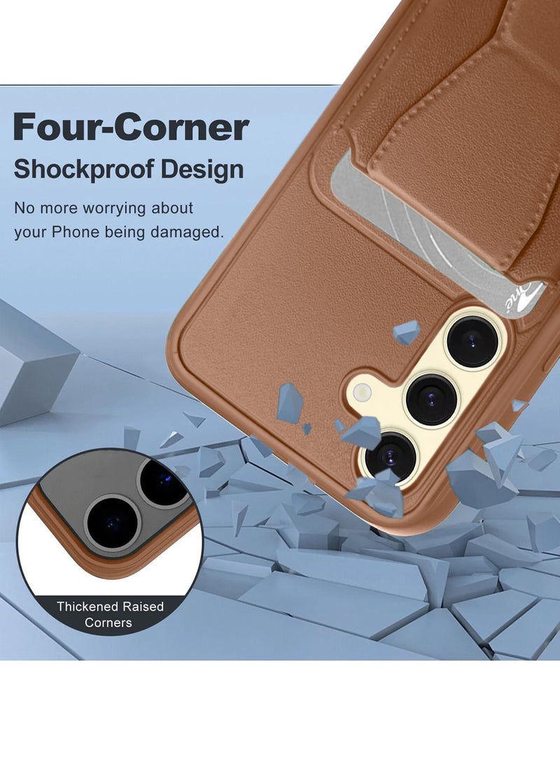 دبليو تيك غطاء حماية لهاتف سامسونج جالاكسي S25 FE 5G 2025 من السيليكون TPU مع حامل بطاقات ومقبض يد (MCHPSN) - بني - Image 3