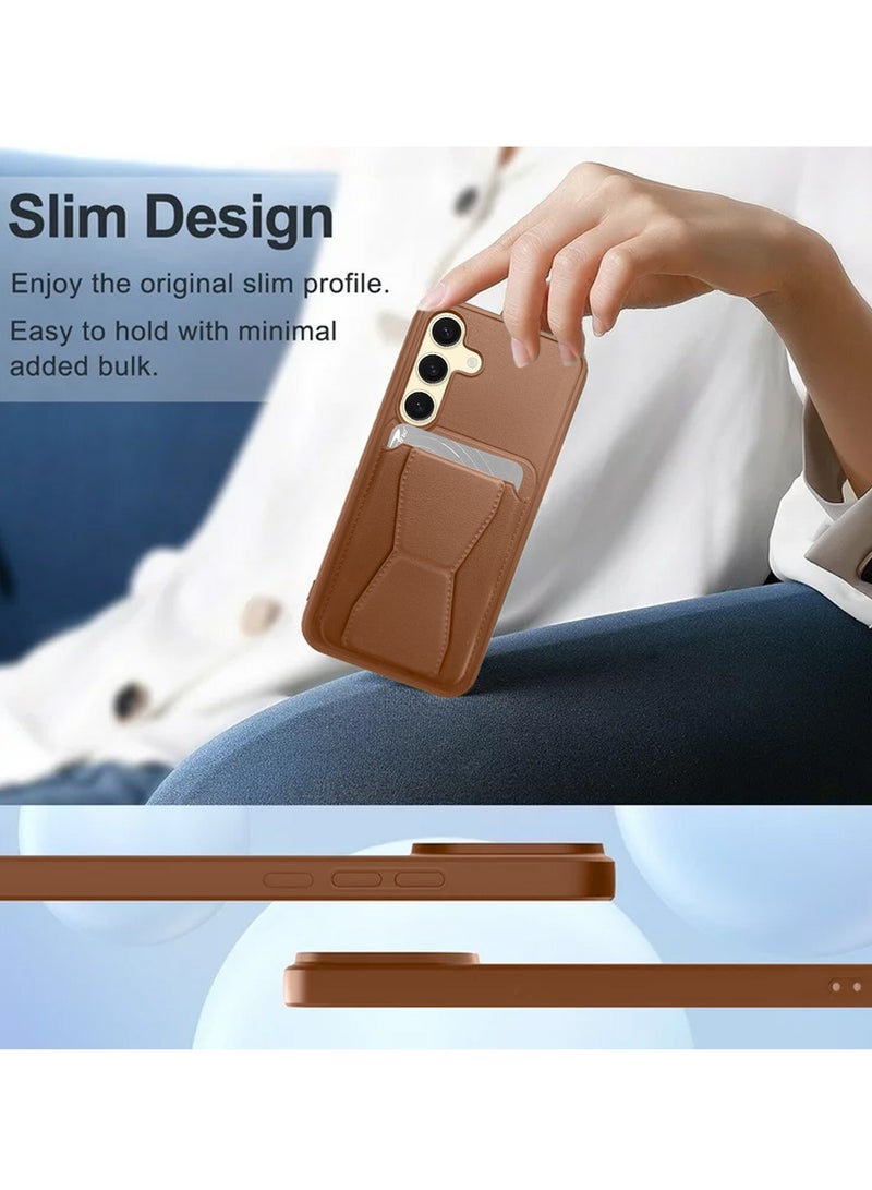 دبليو تيك غطاء حماية لهاتف سامسونج جالاكسي S25 FE 5G 2025 من السيليكون TPU مع حامل بطاقات ومقبض يد (MCHPSN) - بني - Image 4