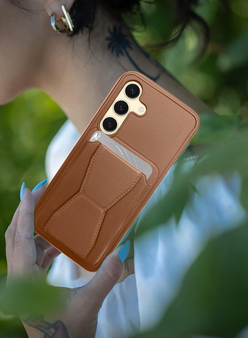 دبليو تيك غطاء حماية لهاتف سامسونج جالاكسي S25 FE 5G 2025 من السيليكون TPU مع حامل بطاقات ومقبض يد (MCHPSN) - بني - Image 5