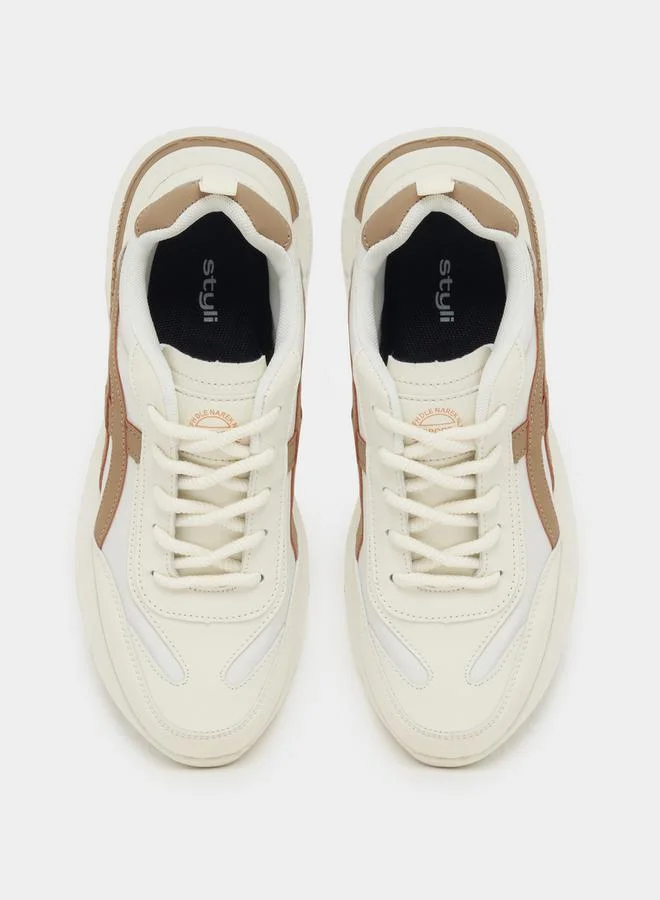 Styli Paneled Chunky Sole Sneakers