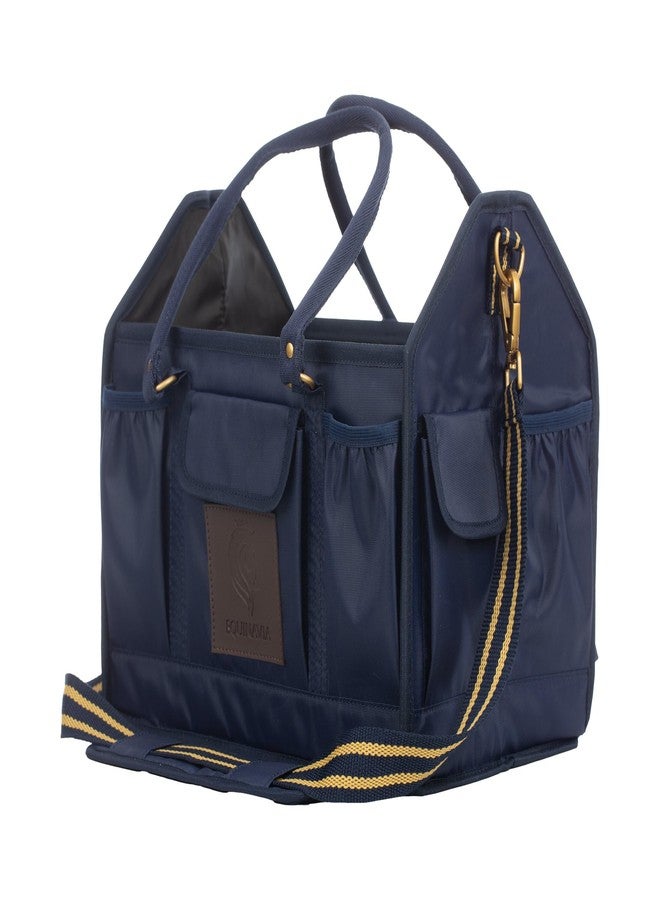 Equinavia Darby Large Collapsible Grooming Tote Bag for Horses, Dogs, Cats | Organizer with Shoulder Strap | 9" x 13" x 12" - Navy/Gold - One Size - Image 3