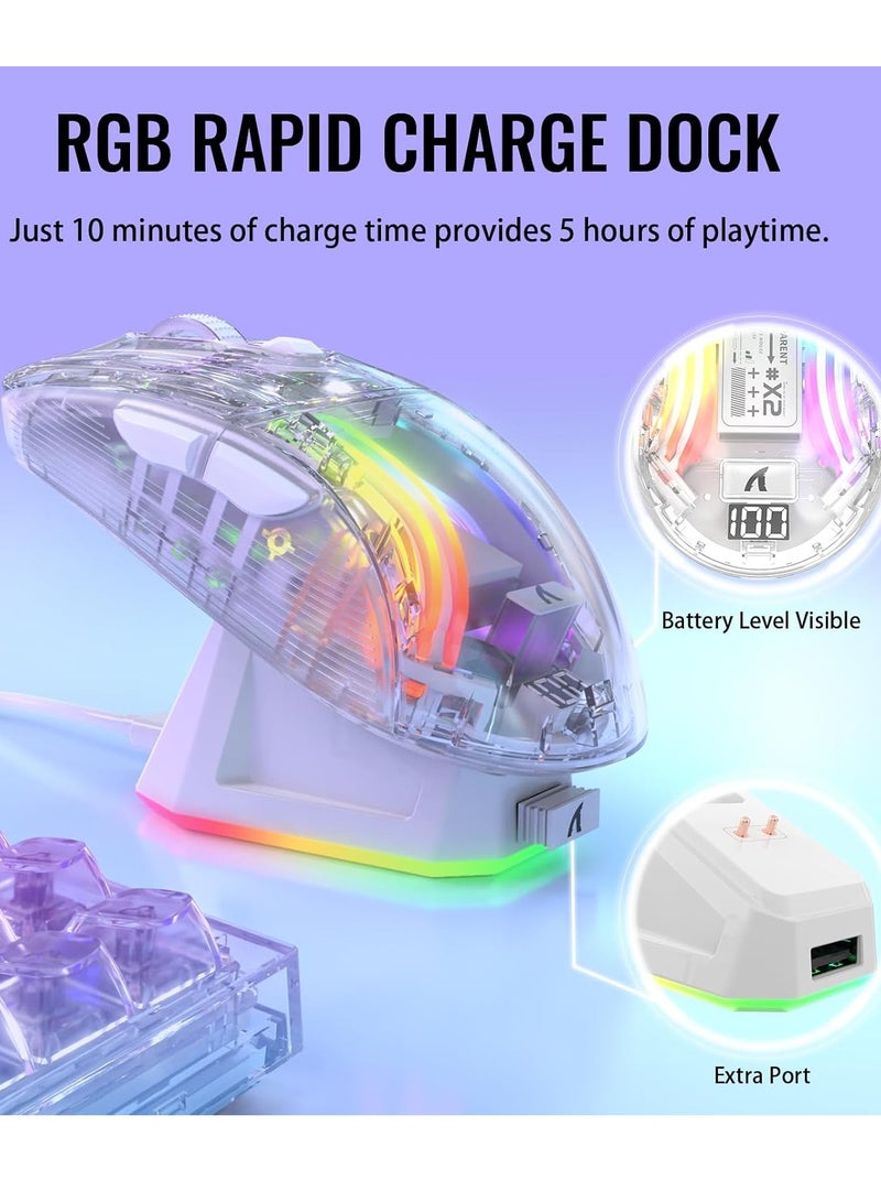 Attack Shark X2 Pro Wireless Gaming Mouse with Charging Dock, Silent Bluetooth Mouse (Tri-Mode BT5.0/2.4G/Wired), RGB Ergonomic Mouse 4000DPI, Transparent Case, PC/Mac/Tablet, White - Image 2