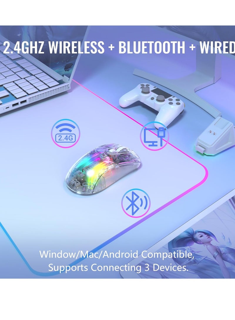 Attack Shark X2 Pro Wireless Gaming Mouse with Charging Dock, Silent Bluetooth Mouse (Tri-Mode BT5.0/2.4G/Wired), RGB Ergonomic Mouse 4000DPI, Transparent Case, PC/Mac/Tablet, White - Image 4