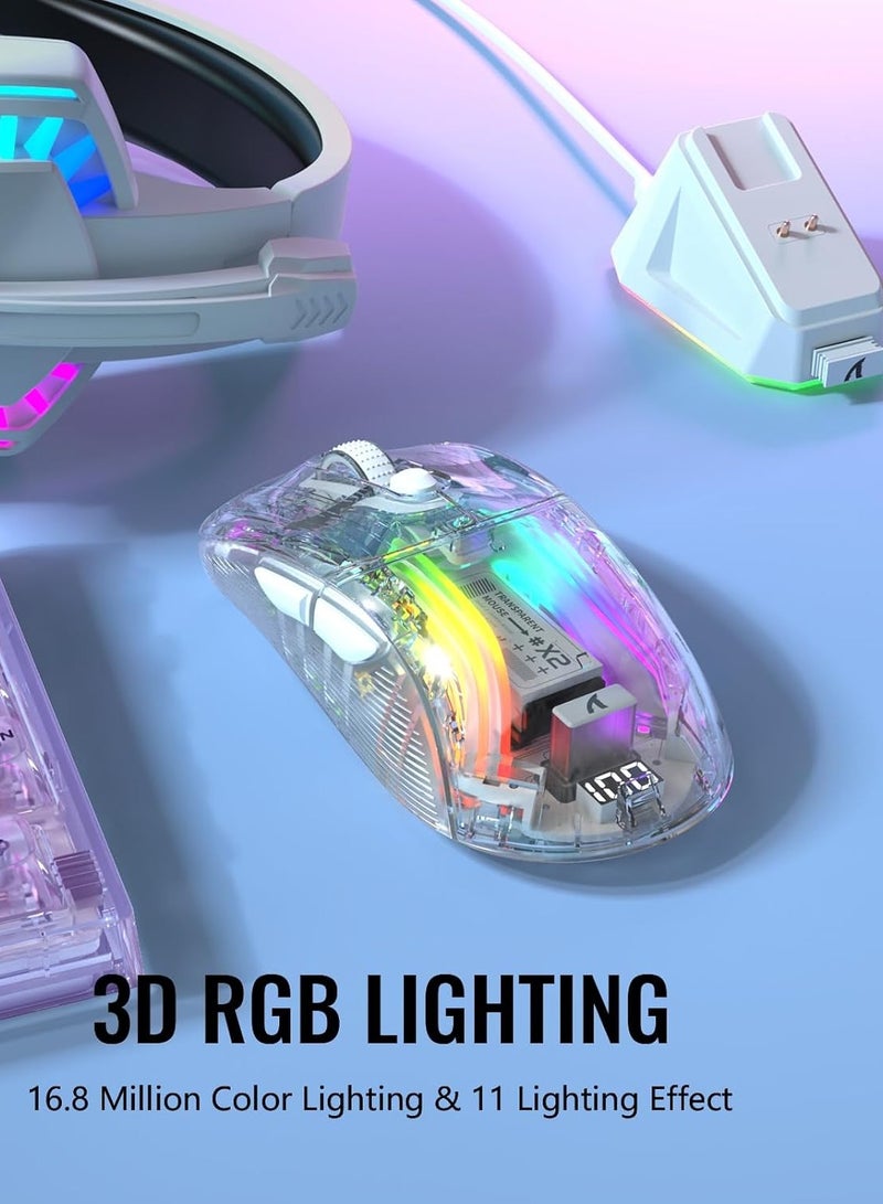 Attack Shark X2 Pro Wireless Gaming Mouse with Charging Dock, Silent Bluetooth Mouse (Tri-Mode BT5.0/2.4G/Wired), RGB Ergonomic Mouse 4000DPI, Transparent Case, PC/Mac/Tablet, White - Image 5