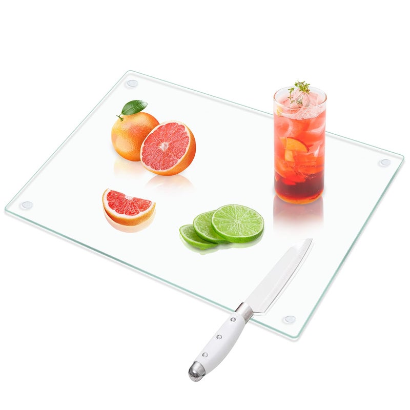 VASUHOME Tempered Glass Cutting Board for Kitchen 12x16 Long Lasting Clear Glass Cutting Board for Countertop Scratch Heat and Shatter Resistant Easy to Clean