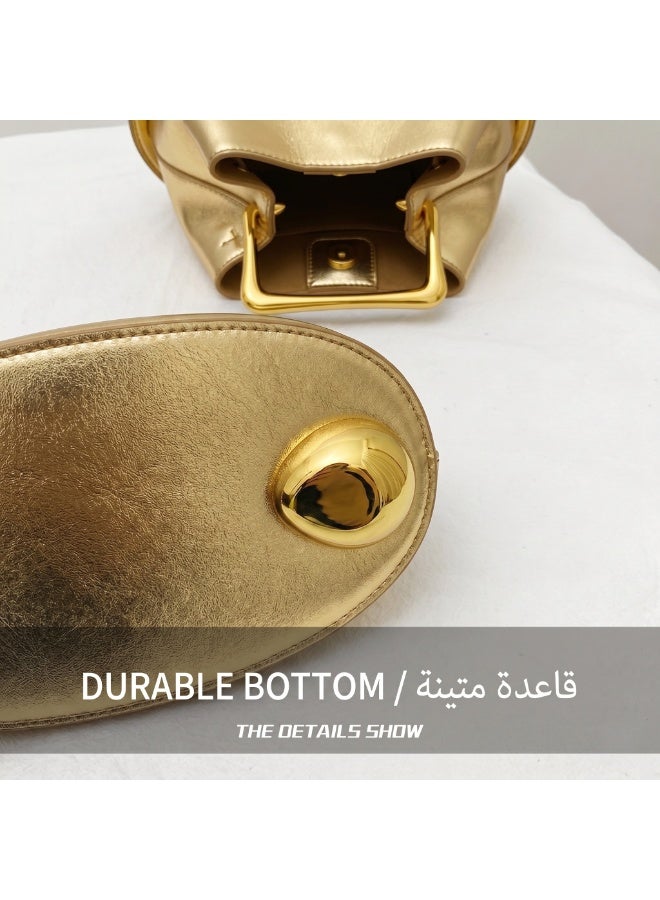 Flossie Bucket bag, gold, 2026 new collection, luxurious French soft leather; can be carried by hand or worn crossbody; perfect for commuting, outings, and evening events - Image 3