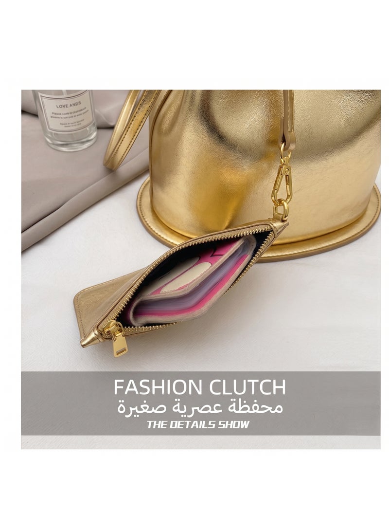 Flossie Bucket bag, gold, 2026 new collection, luxurious French soft leather; can be carried by hand or worn crossbody; perfect for commuting, outings, and evening events - Image 5