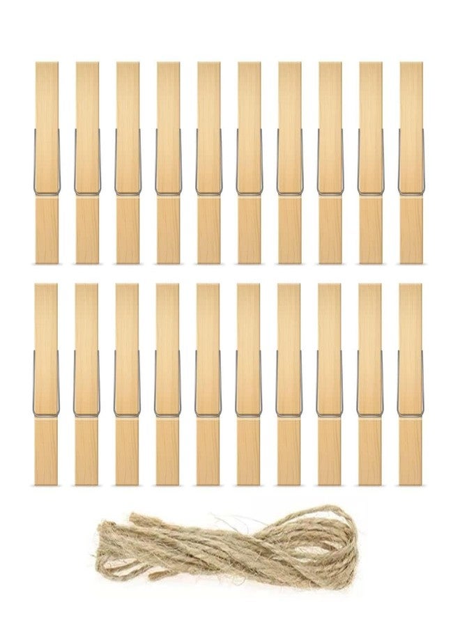 Prescent 20pc Mini Wooden Clips with Jute for Pictures, Gift Packaging, Art and Craft, DIY, Decoration and Much More (Natural Clips with Jute) - Image 1