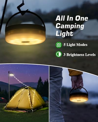 Anpro Solar Camping String Lights 4 in 1, 39.4Ft Ultra Long String with 150LEDs, 3600mAh Solar Powered and USB Rechargeable Light with Remote Control, Portable Camping Light for Hiking, Decorations - Image 3