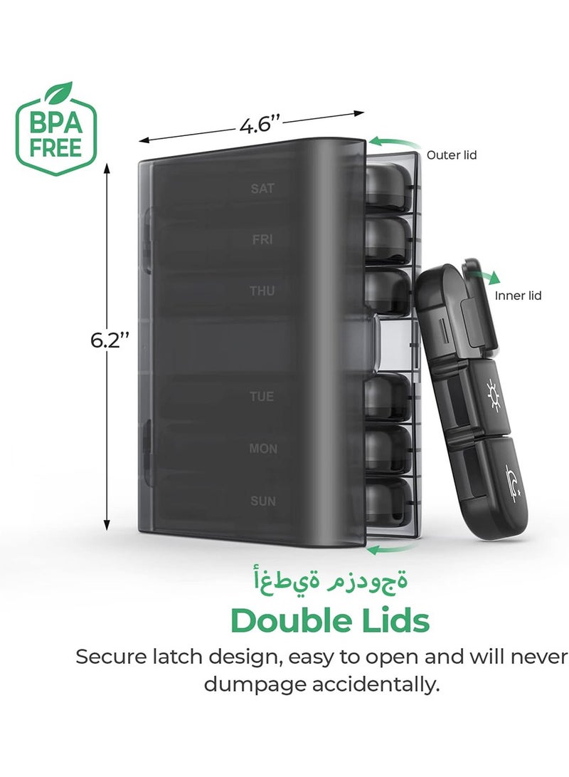 ديبتر منظم حبوب منع الحمل 3 مرات في اليوم، علبة حبوب أسبوعية كبيرة لحبوب منع الحمل لمدة 7 أيام، علبة حبوب يومية مع 21 جزءًا، موزع حبوب مكملات غذائية لحبوب منع الحمل/فيتامينات/زيت السمك - أسود - Image 4