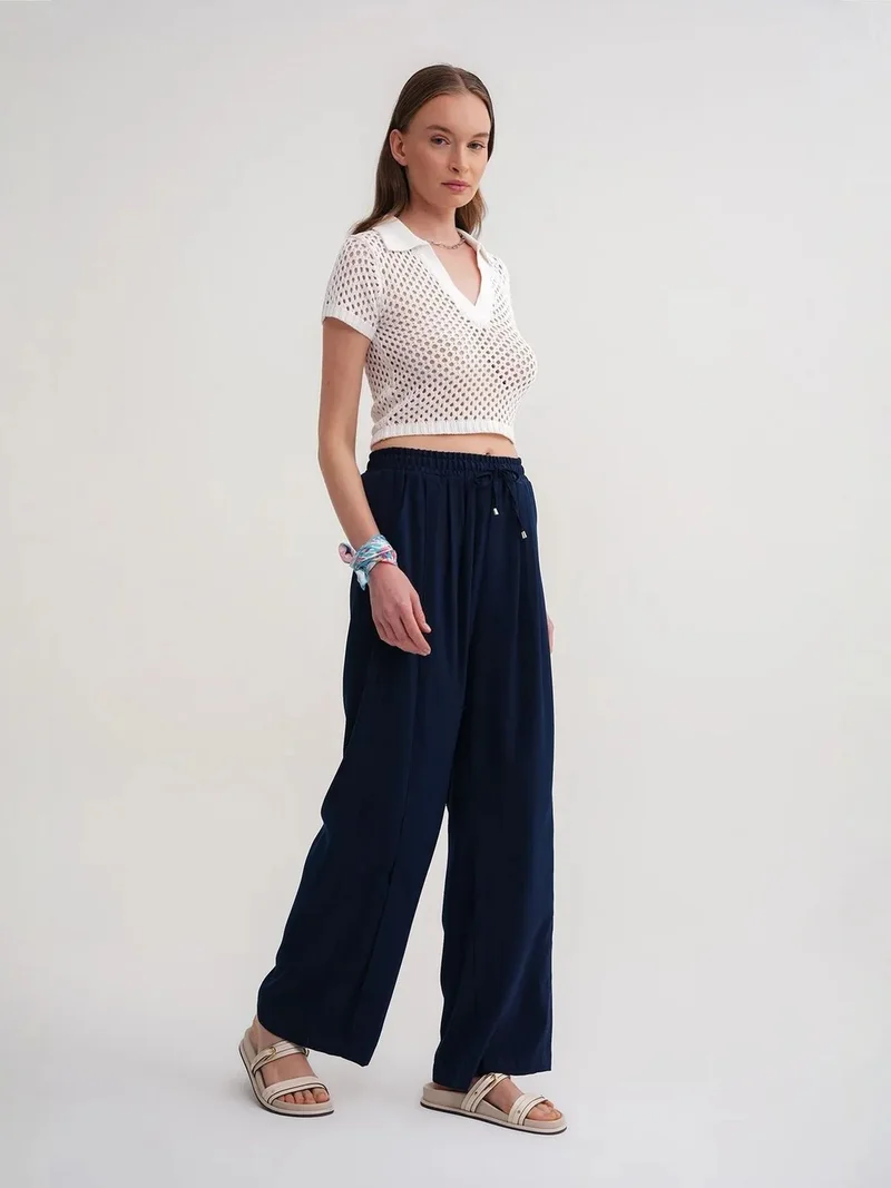 Mixray Navy Blue MIXRAY Basic Wide Leg Pants for Women | Best Price UAE