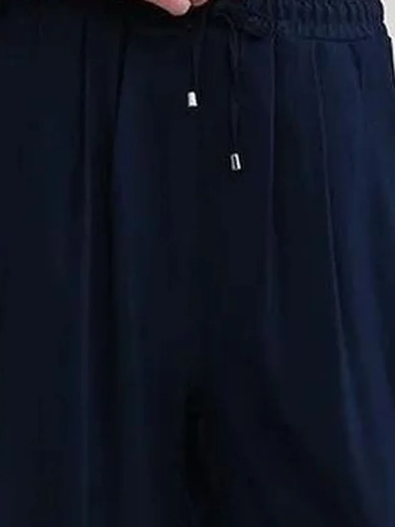Mixray Navy Blue MIXRAY Basic Wide Leg Pants for Women | Best Price UAE