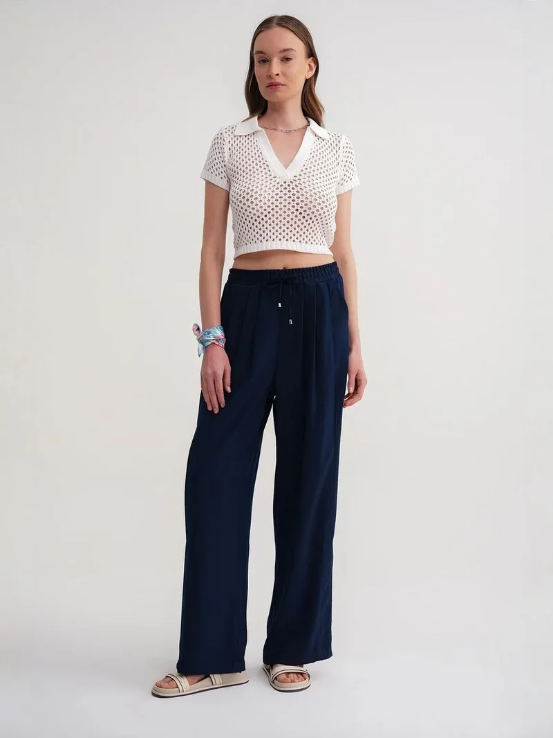 Mixray Navy Blue MIXRAY Basic Wide Leg Pants for Women | Best Price UAE