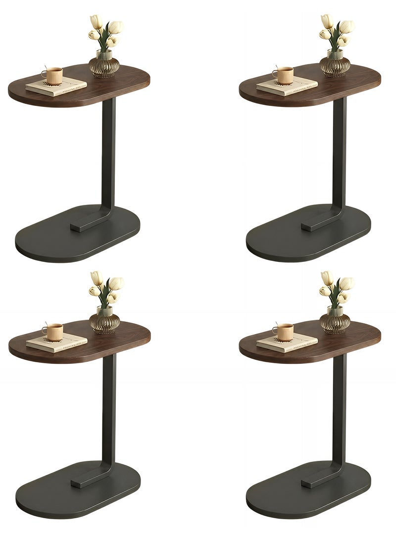 Taimi 4-pieces C-Shaped Side Table Elegant Design with Metal Frame, Sofa Side Coffee Table, Side Table for Living Room, Bedroom, Office, Balcony 60x28x39cm - Brown Color With Black Frame - Image 1