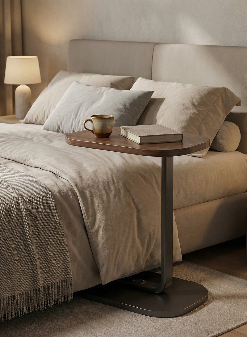 Taimi 4-pieces C-Shaped Side Table Elegant Design with Metal Frame, Sofa Side Coffee Table, Side Table for Living Room, Bedroom, Office, Balcony 60x28x39cm - Brown Color With Black Frame - Image 4