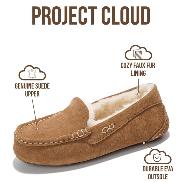 Project Cloud Genuine Leather Loafers for Women - Comfortable Outdoor Slippers for Women Footwear with Memory Foam - Womens Slippers - Stylish Womens Moccasin (Cathi, CHSTNUT, 8) - Image 2