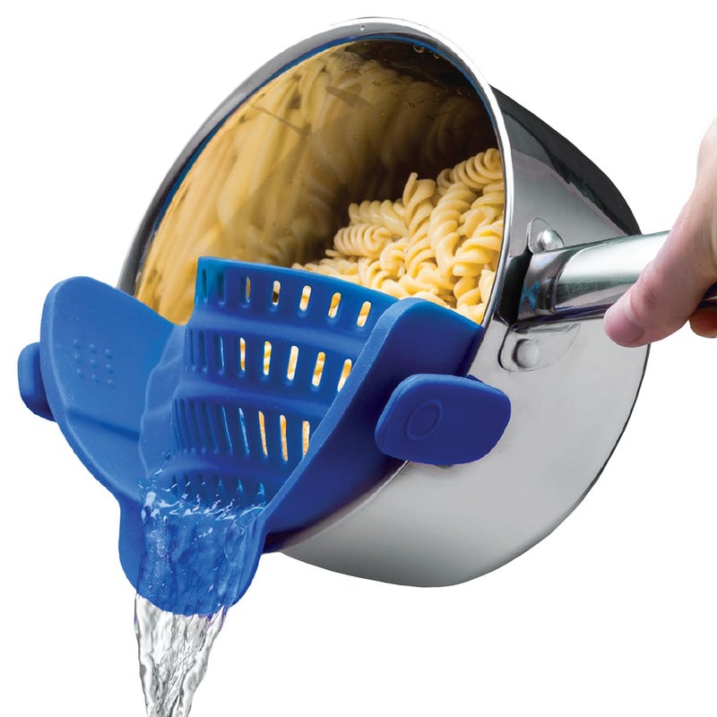 Kitchen Gizmo Snap N' Strain - Silicone Clip-On Strainer for Pots, Pans, and Bowls - Heat-Resistant Kitchen Gadgets, Essential Colander Drainer for Vegetables and Pasta - 7.87x2.76x4.53-Inch (Blue) - Image 1