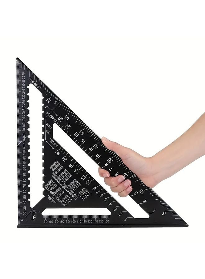 12 Inch Black Aluminum Alloy Triangle Ruler High Precision Carpenter Square Angle Measuring Tool - Image 1