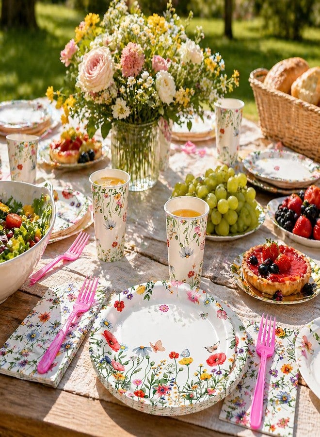EggSun Wildflower Party Plates and Napkins supplies, Floral Paper Plates Wildflower Baby ShowerDecorations Tableware for Spring Summer Pinic Wedding Birthday Tea Party Service 24 Guests - Image 5
