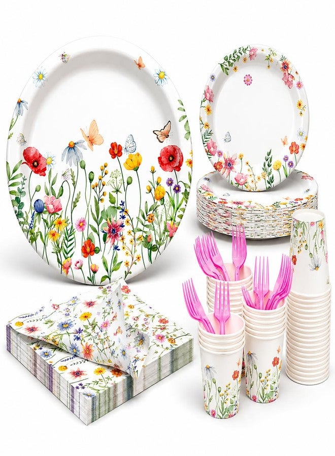EggSun Wildflower Party Plates and Napkins supplies, Floral Paper Plates Wildflower Baby ShowerDecorations Tableware for Spring Summer Pinic Wedding Birthday Tea Party Service 24 Guests - Image 1
